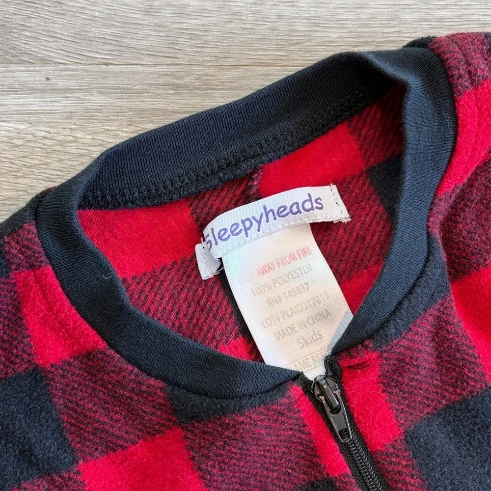 Sleepyheads red/black plaid kids fleece zip up footie